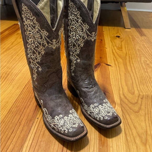 Corral Crater Bone Embroidery Square Toe Cowgirl Cowboy Boots A2663 Womens 6 M - Picture 8 of 15